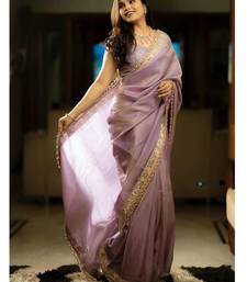 Lavender tissue embroidered zari work heavy look ethnic saree with blouse