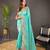 Turquoise silk embroidered thread work heavy look ethnic saree with blouse