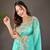 Turquoise silk embroidered thread work heavy look ethnic saree with blouse