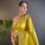 Yellow georgette embroidered thread work heavy look ethnic saree with blouse