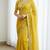Yellow georgette embroidered thread work heavy look ethnic saree with blouse