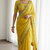 Yellow georgette embroidered thread work heavy look ethnic saree with blouse