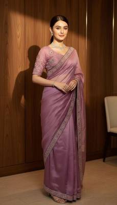 Purple georgette embroidered thread work heavy look ethnic saree with blouse 2
