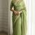 Green georgette embroidered thread work heavy look ethnic saree with blouse