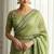 Green georgette embroidered thread work heavy look ethnic saree with blouse