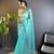 Teal net embroidered thread work heavy look ethnic saree with blouse
