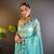 Teal net embroidered thread work heavy look ethnic saree with blouse