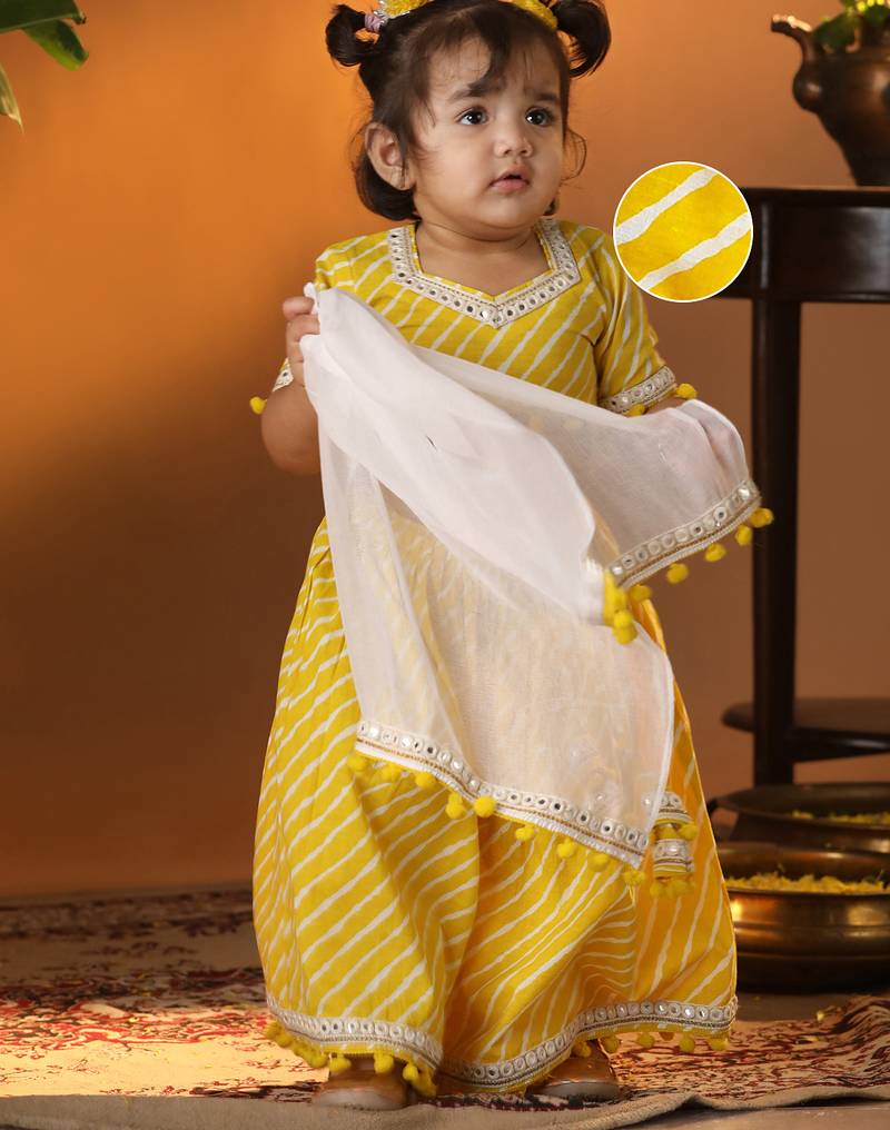 Girls' Yellow Lehenga Choli With Dupatta