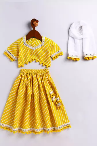 Girls' Yellow Lehenga Choli With Dupatta