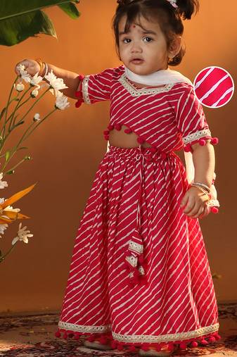 Girls' Pink Lehenga Choli With Dupatta
