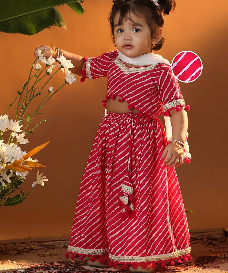 Girls' Pink Lehenga Choli With Dupatta