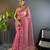 Pink net embroidered thread work heavy look ethnic saree with blouse