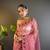 Pink net embroidered thread work heavy look ethnic saree with blouse