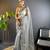 Grey net embroidered thread work heavy look ethnic saree with blouse
