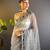 Grey net embroidered thread work heavy look ethnic saree with blouse
