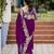 Wine chiffon embroidered thread work heavy look ethnic saree with blouse