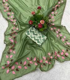 Green georgette embroidered thread work heavy look ethnic saree with blouse