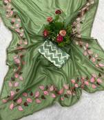 Green georgette embroidered thread work heavy look ethnic saree with blouse