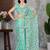 Turquoise net embroidered thread work heavy look ethnic saree with blouse