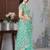 Turquoise net embroidered thread work heavy look ethnic saree with blouse