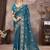 Teal georgette embroidered sequins work heavy look ethnic saree with blouse
