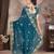 Teal georgette embroidered sequins work heavy look ethnic saree with blouse
