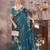 Teal georgette embroidered sequins work heavy look ethnic saree with blouse