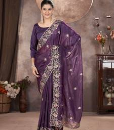 Purple georgette embroidered sequins work heavy look ethnic saree with blouse
