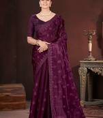 Wine silk embroidered sequins work heavy look ethnic saree with blouse