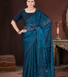 Teal silk embroidered sequins work heavy look ethnic saree with blouse