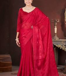 Red silk embroidered sequins work heavy look ethnic saree with blouse