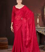 Red silk embroidered sequins work heavy look ethnic saree with blouse