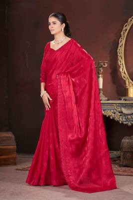 Red silk embroidered sequins work heavy look ethnic saree with blouse 3
