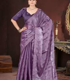 Purple silk embroidered sequins work heavy look ethnic saree with blouse