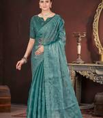 Green silk embroidered sequins work heavy look ethnic saree with blouse