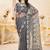 Grey net embroidered thread work heavy look ethnic saree with blouse
