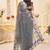 Grey net embroidered thread work heavy look ethnic saree with blouse