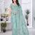 Teal net embroidered thread work heavy look ethnic saree with blouse