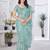 Teal net embroidered thread work heavy look ethnic saree with blouse