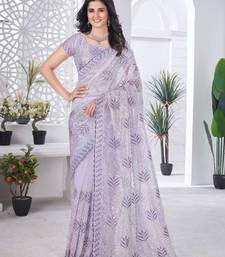 Lavender net embroidered thread work heavy look ethnic saree with blouse