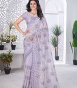 Lavender net embroidered thread work heavy look ethnic saree with blouse
