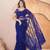 Royal blue net embroidered aari work heavy look ethnic saree with blouse