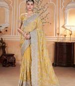 Yellow georgette embroidered thread work heavy look ethnic saree with blouse