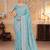 Teal georgette embroidered thread work heavy look ethnic saree with blouse