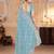 Teal georgette embroidered thread work heavy look ethnic saree with blouse