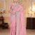 Peach georgette embroidered thread work heavy look ethnic saree with blouse