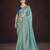 Teal georgette embroidered sequins work heavy look ethnic saree with blouse