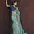 Teal georgette embroidered sequins work heavy look ethnic saree with blouse