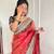 Red banarasi silk embroidered sequins work heavy look ethnic saree with blouse