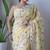 Yellow net embroidered aari work heavy look ethnic saree with blouse